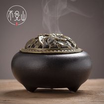 Ceramic pan incense burner home chamber line incense stove tea ceremony gift gift small incense burner study living room antique incense stove