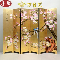  Jinyu Mantang hand-painted magnolia flower bird screen partition New Chinese hotel painted background wall living room decorative painting