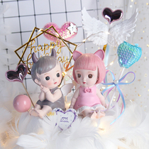 Dream Angel Boys and Girls Baking Cake Ornaments Sitting Angel Cat Ears Doll Cake Decoration Accessories