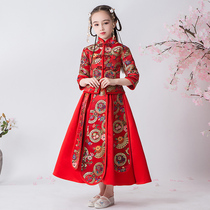 Chinese style girl Hanfu cheongsam girl Tang suit Xiuhe dress foreign child red baby New year dress autumn and winter