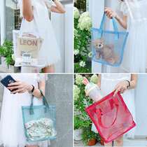 ins tide handbag girl hand carry mesh yarn washing bag 100 lap makeup bag mesh red transparent single shoulder bag