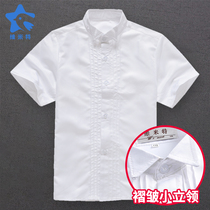 Boys short-sleeved white shirt childrens program performance out service boy piano dress pleated shirt pure white school uniform