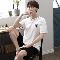 Modal pajamas men's summer cotton casual thin round neck short sleeve shorts men's large size home clothing can be worn outside