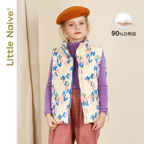 LittleNaive little naive girl printed down vest 90 white duck down winter children small high neck vest
