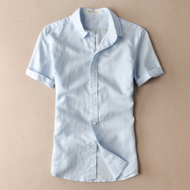 Summer simple art linen short sleeve shirt men thin slim slim casual versatile fresh cotton linen half sleeve shirt