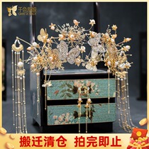 Antique Hanfu Tassel Golden Phoenix Crown Chinese Bride Butterfly Headdress Xiuhe Dragon Phoenix Gown Wedding Jewelry Siming
