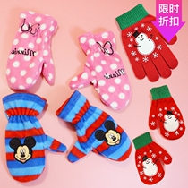 Snowman Ice and Snow Minnie Mickey Fingerless Childrens Little Gloves Five-Finger Baby Girl Boy Autumn and Winter Knitting