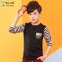 Knight Baylor 2021 New Autumn Stripe Long Sleeve T-shirt Korean Tide Cotton T-shirt Childrens base shirt Childrens Clothing