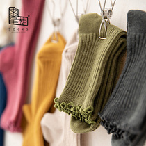 Begging dispensers Sox childrens thin fall new colour short drum full cotton elastic vertical bar lotus leaf side midbarrel socks