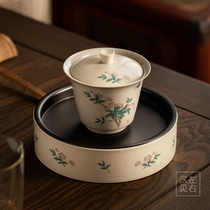 Japanese Grass Wood ash pot bearing plate small tea table raising pot tea bearing retro ceramic dry bubble plate household water storage tea plate built water