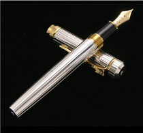 ICAO Platinum 925 Sterling Silver Large Striped 18K Gold Fountain Pen