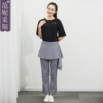 2021 new personality fashion stretch apron belly hide meat beauty suit pants black and white beautician cotton T-shirt