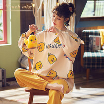 TOUCH MISS FALL PYJAMAS LADY PURE COTTON LONG SLEEVE LONG PANTS SUIT CARTOON KOREAN VERSION CUTE LITTLE DUCK HOME CONSERVED