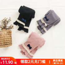 Girls leggings thin 2019 new autumn small children Foreign style lace autumn dress thread childrens pants outside
