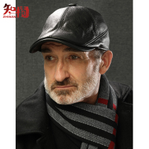 Leather hat male autumn and winter middle-aged and elderly thickened warm cap cap ear protection cold wind father Grandpa cotton cap
