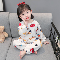 Girl flannel pajamas autumn winter children plus girl baby baby baby winter coral velvet split home clothing