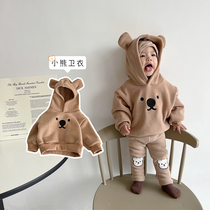 Korean version 2021 New Baby plus velvet hooded outing foreign style autumn and winter men and women Baby plus velvet warm coat