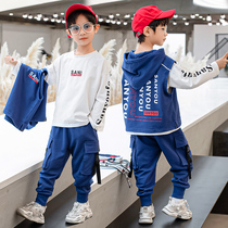 Boy set 2021 spring new middle and big children Spring Autumn children tide handsome sports three-piece Spring Suit