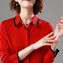 2020 new spring and summer silk shirt Womens lapel collar shirt single breasted solid color long sleeve mulberry silk shirt