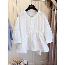 White V Collar Shirt Woman Summer Slim Fit No Jacket Design Sensation Small Crowdshirt 70% Sleeve Doll Shirt