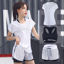 Yoga Suit Summer New Running Sports Suit Women Speed Dry Mesh Yarn Fitness Short Sleeve Loose Morning Run of 23 pieces