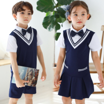 Kindergarten Garden clothes Summer clothes Inn Wind Primary school uniforms Childrens choral suit Childrens choral suit plays out of dress blue