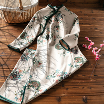 Big flower improved cheongsam retro Chinese style young girl long temperament elegant autumn clothing 2021 new spring and autumn