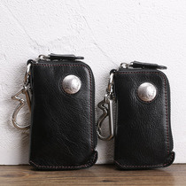 Vintage leather men and womens key bag car remote control baotou layer cowhide large capacity key bag put drivers license
