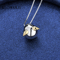 Angel egg necklace female sterling silver tide Net red ins simple niche design sense choker girlfriend Valentines Day gift