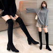High barrel over the knee boots womens boots thin stretch boots 6cm thick heel 2021 autumn and winter new pointed mid-heel boots