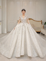 2021 New Owner Wedding Dress Bride Classy Big Tail Heavy Industry V-neck French Court Style Long Sleeve Small 2022