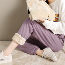 Plus velvet padded bloomers womens autumn and winter pants lamb wool pants winter loose cotton pants outside sweatpants fat mm