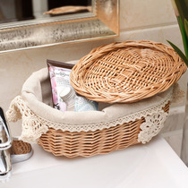 Lid storage basket rattan storage basket wicker basket basket basket kitchen snack glove box pastoral cloth box
