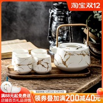 Nordic dumb wind INS light frosted ceramic tea set set home scrub Tea Teapot tea cup log tray