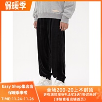 BONELESS 2020AW Solid Color Joker High Street Loose Velvet Legs Men and Women Couples Casual Pants