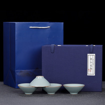 High - end Ruku Kin Tea Cup Set 4 suits office drink tea opened to the owner cup pure hand ice crack glaze