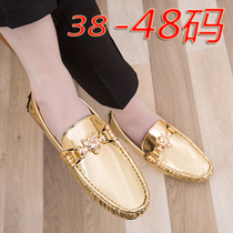 Mens shoes Bean Shoes Trend Men Casual Leather Shoes Shoes foot One foot pedal lazy man Silver gold bright glossy finish 2022 Summer