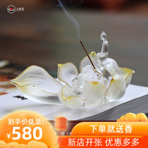 Heart-edge Hall Incense Burner Line Incense Stove Creative incense Glazed Lotus glazed Lotus Aromatic Incense Stove Zen-scenographic home pendulum