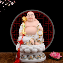 Han White Jade Buddha statue enamel Maitreya Buddha Maitreya Bodhisattva Buddha future Buddha shop to recruit money