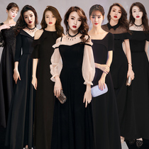 Evening dress female 2021 new banquet can usually wear black choir conductor performance suit long dress high-end texture