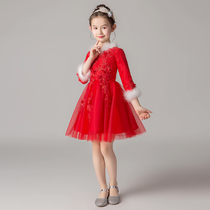  Girls princess dress flower girl puffy yarn 2019 new childrens evening dress little host piano performance suit autumn and winter
