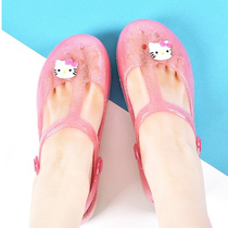 Girls  hole shoes Summer childrens slippers Princess Middle School childrens students Baotou crystal Jelly parent-child beach shoes