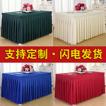Custom meeting tablecloth cold dining sign-in table skirt exhibition event desk cover dark green rectangular table skirt cover