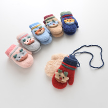 Childrens gloves autumn and winter cute elk boys and girls mittens 1-3-5 years old baby plus velvet warm gloves
