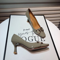 Hong Kong French high heels women 2021 summer new versatile sexy metal chain square head thin heel shallow mouth womens single shoes