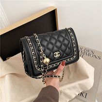 Hong Kong small fragrance bag women 2021 new fashion leather Lingge chain bag small gold ball shoulder messenger bag