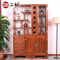 Sanyun mahogany furniture hedgehog red sandalwood Chinese style solid wood wine cabinet living room full solid wood wine rack partition floor shelf