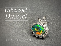 Temporarily suspended opal island collection grade chaff pattern black opal dark green gold orange pendant necklace