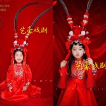 Childrens photo studio shooting childrens small flower ball pompom phoenix crown seven-star Peking opera opera headdress Chinese style phoenix crown national tide