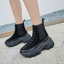 Boots women's 2021 autumn leather short boots spring single boots lace-up thick bottom martin boots sports bottom net red English style